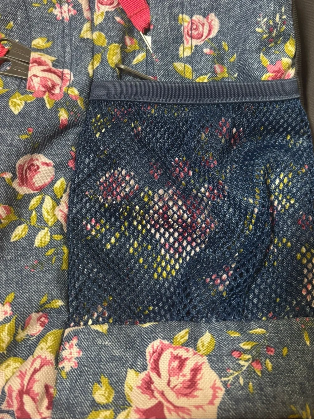 JanSport Trans Floral Denim Backpack Pink Roses School Bag EUC